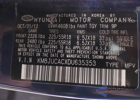 2013 Hyundai Tucson Limited from USA, damaged, VIN KM8JUCACXDU635353
